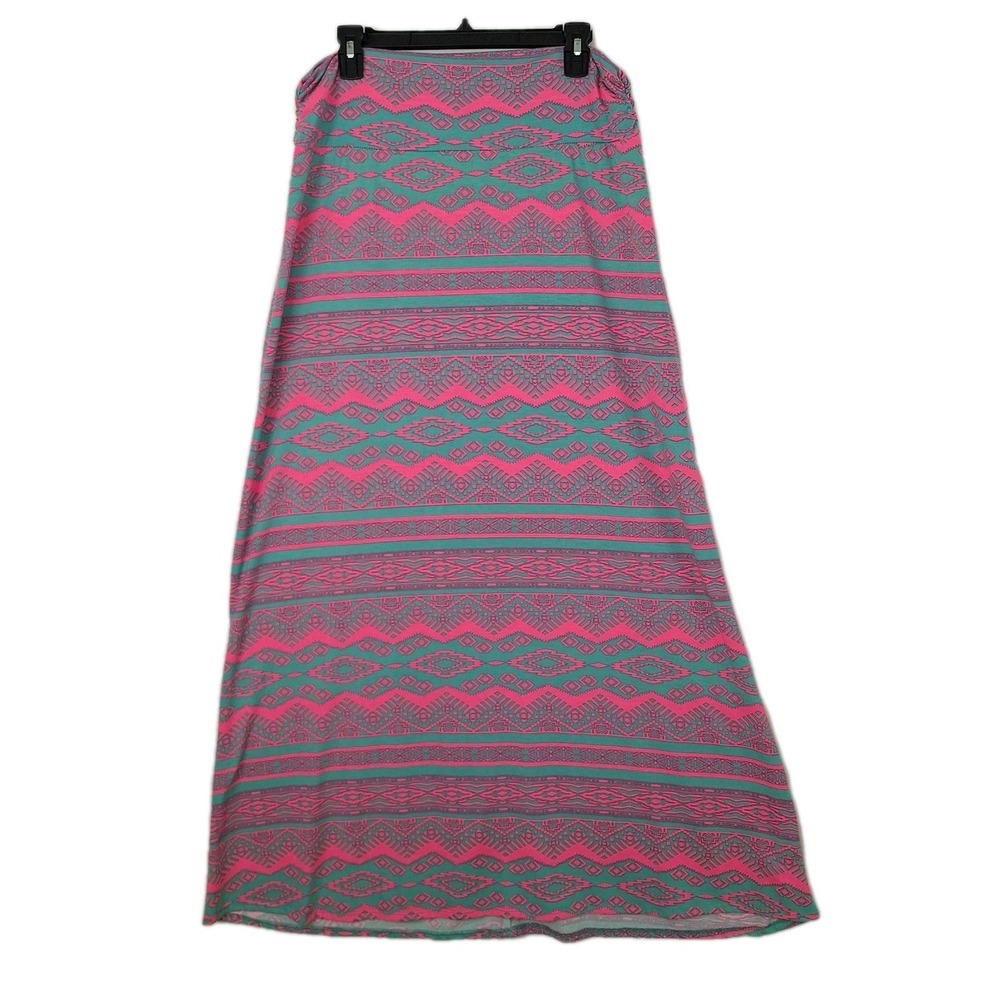 Vintage Tribal Bright Maxi Skirt 1X 34" L 14‎ Bohemian Boho-Chic Aztec Neon